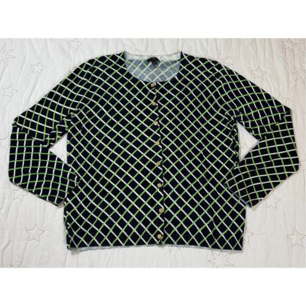 Talbots Diamond Plaid Diagonal Lines Button Down Cardigan Size LP